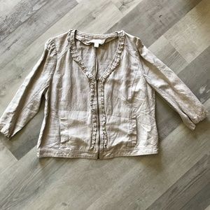 Ann Taylor LOFT Linen Blend V-Neck Full Zip with Ruffles sz XL